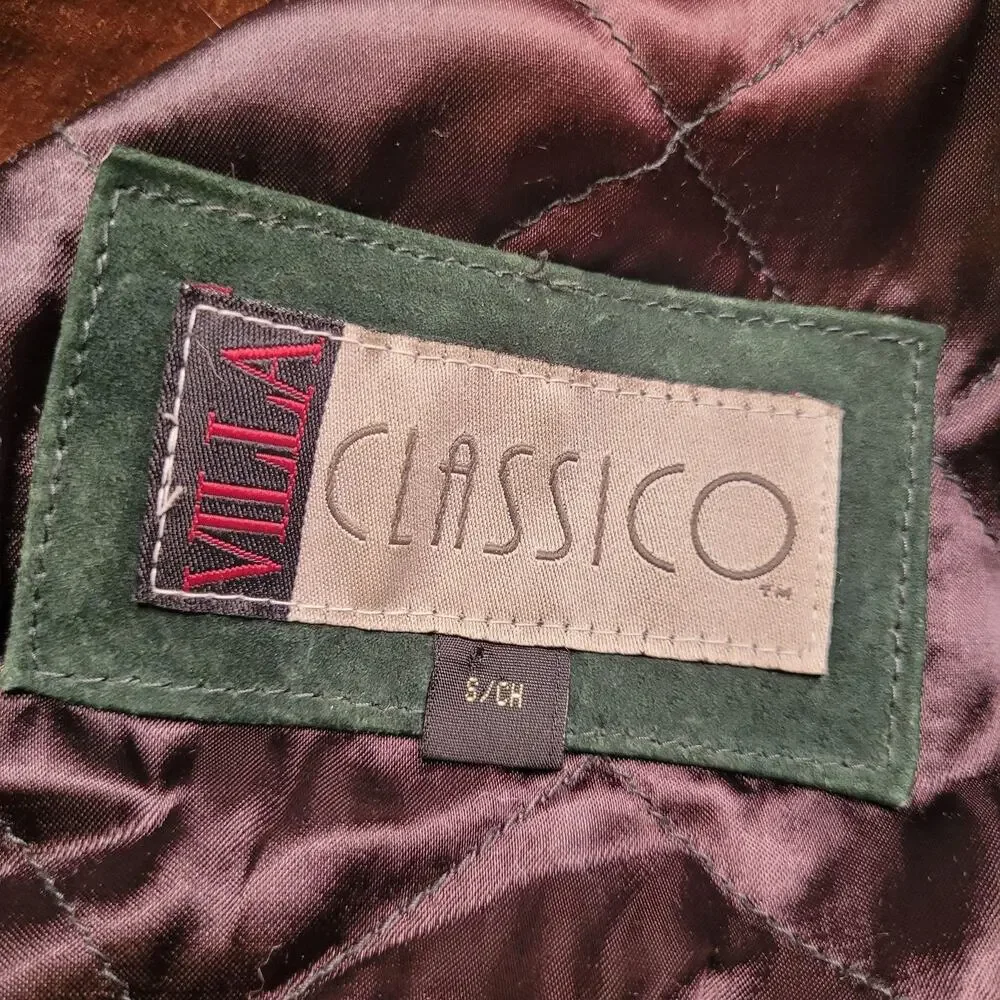 Vintage Green Suede Jacket Men Small Bomber Leather Trim Zip 90s Double Breasted